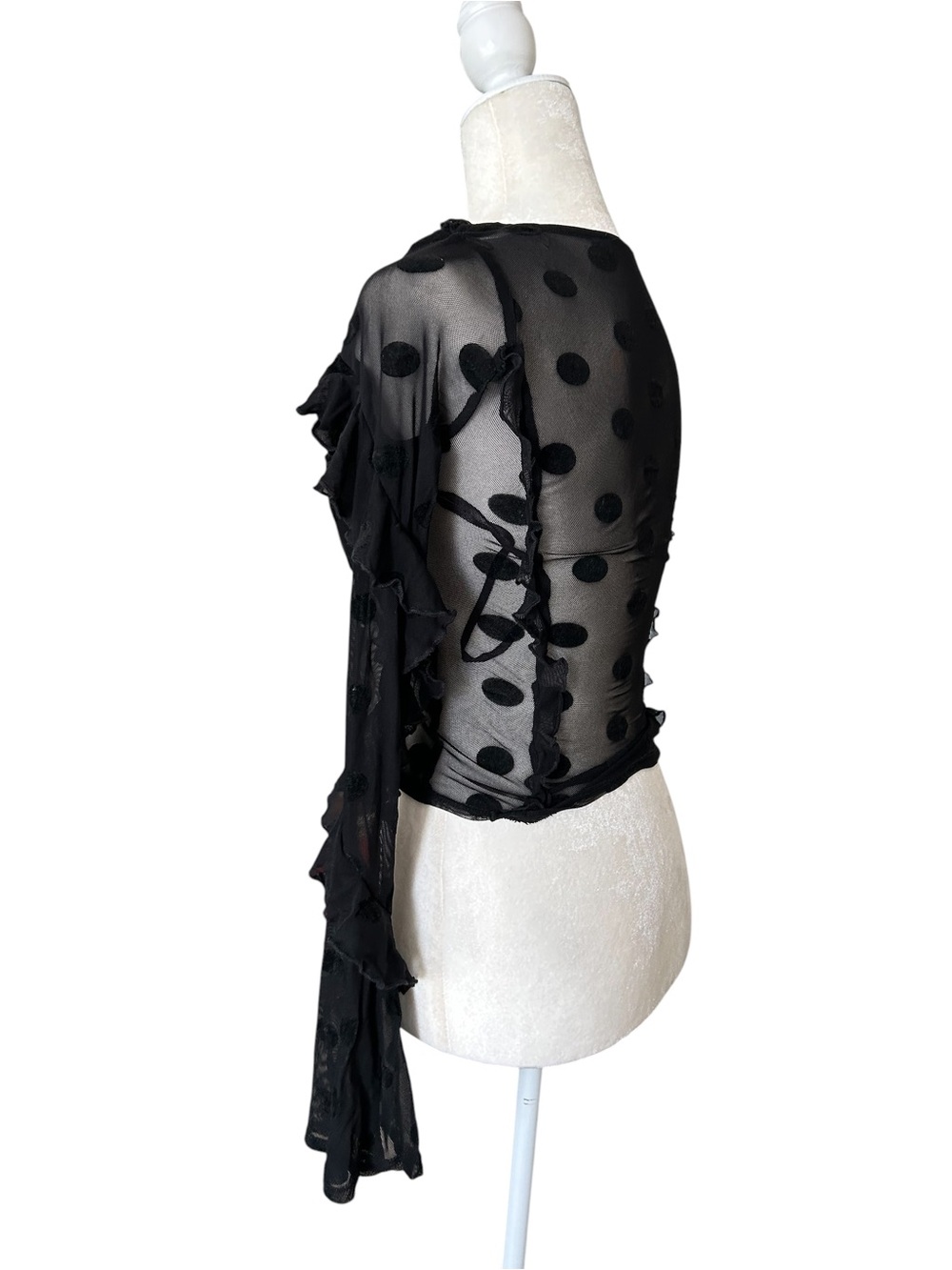 House of Harlow 1960 Eugenia black sheer top - Velvet polka dots - Small - Picture 8 of 9